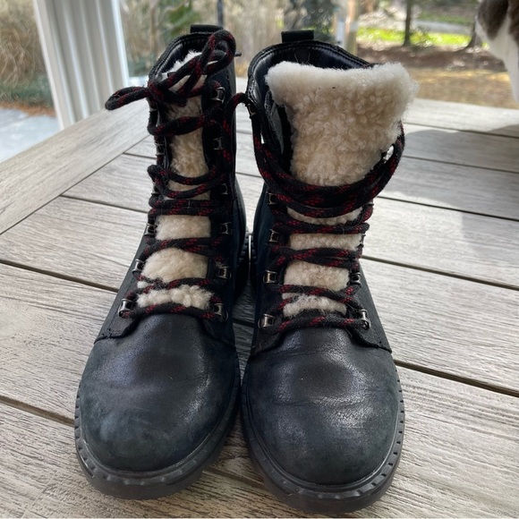 Sorel Lennox Shearling Black Leather Lace Up Boots Womens Size 10 - Picture 1 of 10